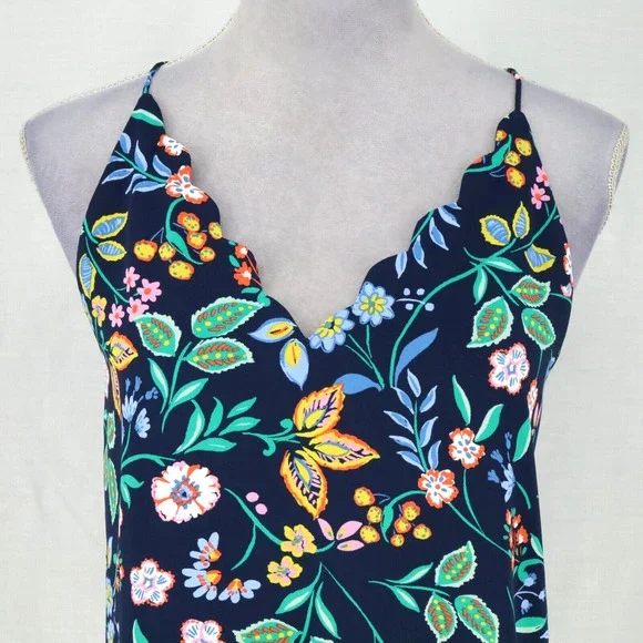Loft Top Womens Small Blue Pink Floral Camisole Lined Blouse Scallop Neckline - Picture 8 of 11